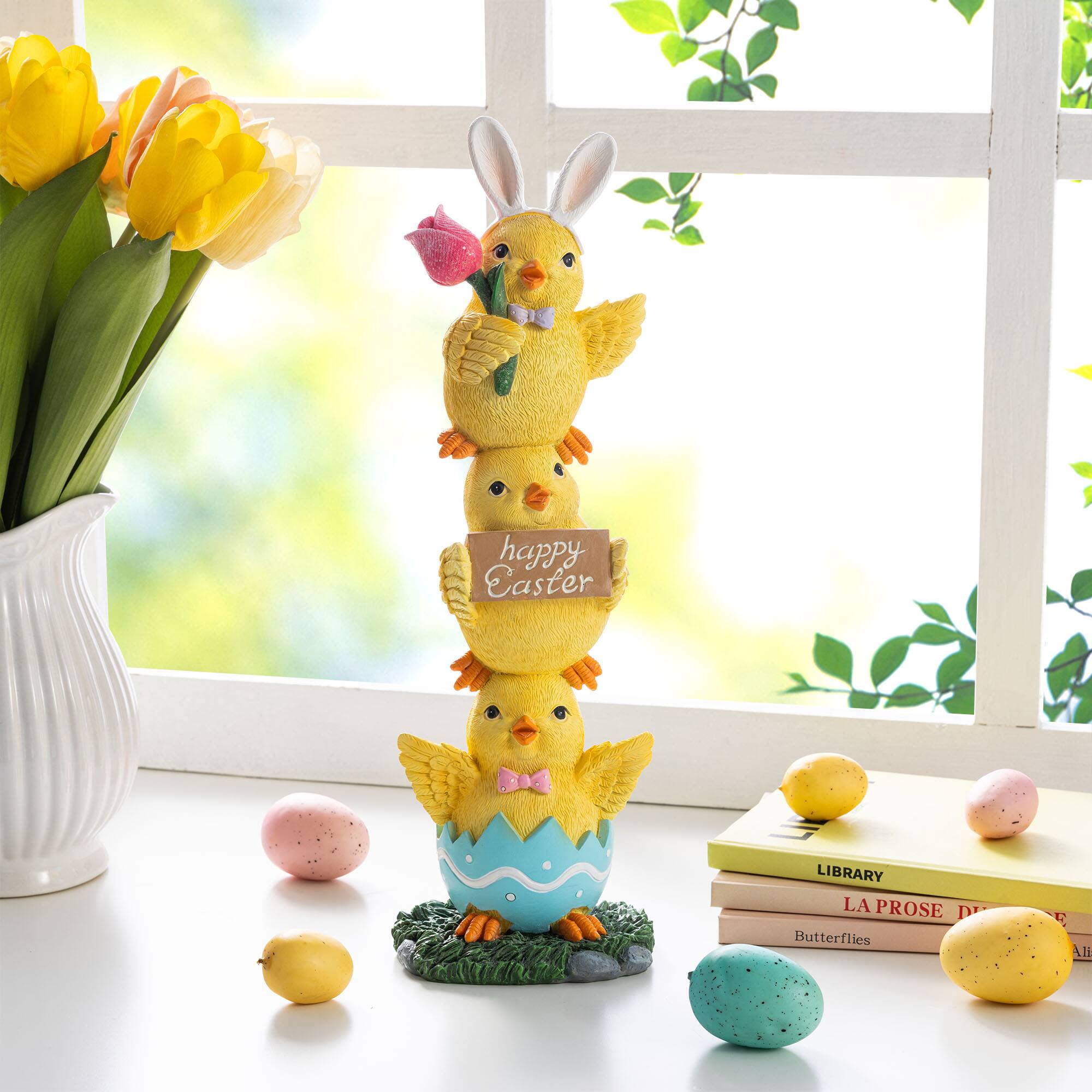 Glitzhome® 13.25" Easter Resin Stackable Chickens Table Decor